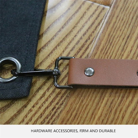 D001 Multi-pockets Apron Waterproof Canvas Apron for Heavy Duty Woodworking Gardening, Brown Leather Strap