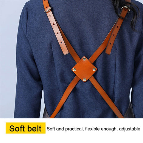D001 Multi-pockets Apron Waterproof Canvas Apron for Heavy Duty Woodworking Gardening, Brown Leather Strap
