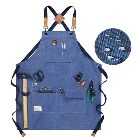 D001 Carpenter Work Apron with Multiple Pockets Gardening Woodworking Waterproof Canvas Apron