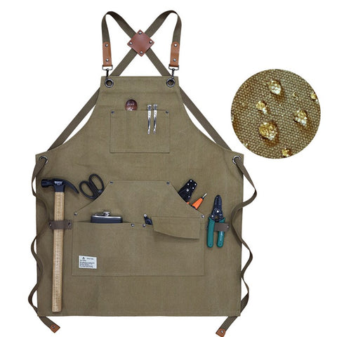D001 Carpenter Work Apron with Multiple Pockets Gardening Woodworking Waterproof Canvas Apron