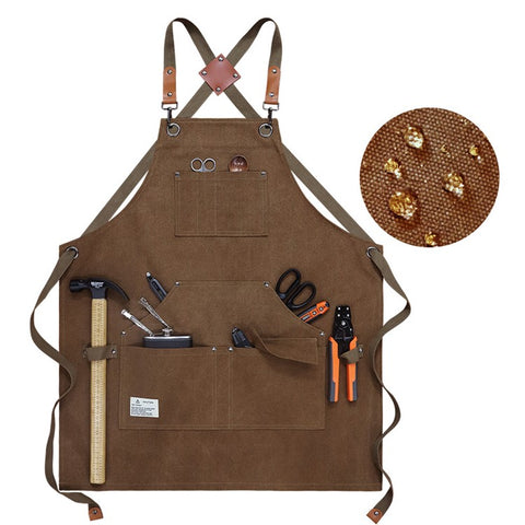 D001 Carpenter Work Apron with Multiple Pockets Gardening Woodworking Waterproof Canvas Apron