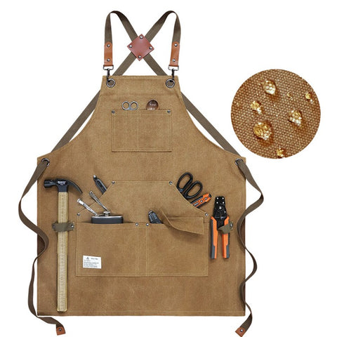 D001 Carpenter Work Apron with Multiple Pockets Gardening Woodworking Waterproof Canvas Apron