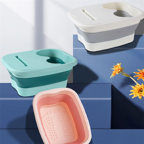 Thickened Silicone Foot Bath Basin Home Foldable Foot Soaking Bucket with Lid