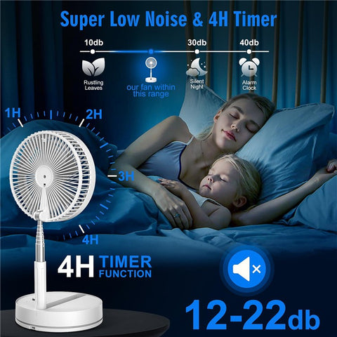 F9 Folding Telescopic Floor Desk Fan 4H Timer 4-Speed Adjustable Remote Control Fan