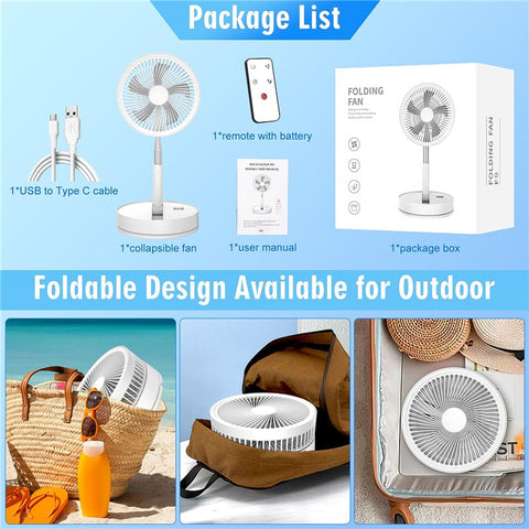F9 Folding Telescopic Floor Desk Fan 4H Timer 4-Speed Adjustable Remote Control Fan