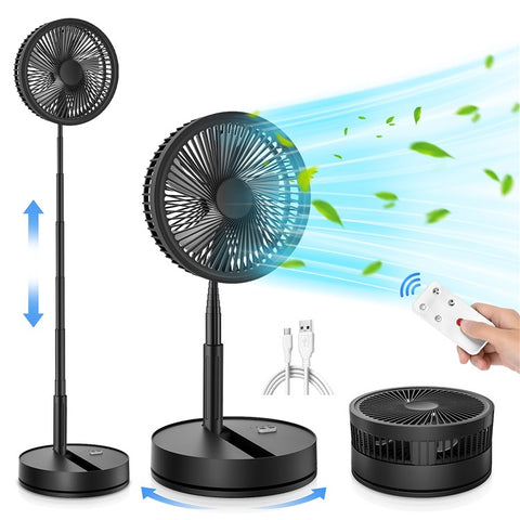 F9 Folding Telescopic Floor Desk Fan 4H Timer 4-Speed Adjustable Remote Control Fan