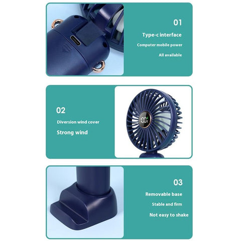 Mini Handheld Fan Foldable Digital Display Rechargeable Electric Fan with Base