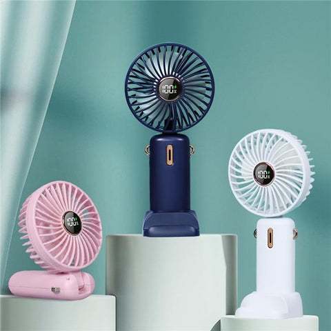 Mini Handheld Fan Foldable Digital Display Rechargeable Electric Fan with Base