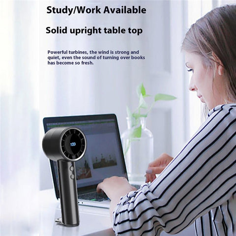 USB Rechargeable Handheld Fan with Ice Cooling  /  Digital Display  /  Turbo Speed  /  5 Adjustable Speeds