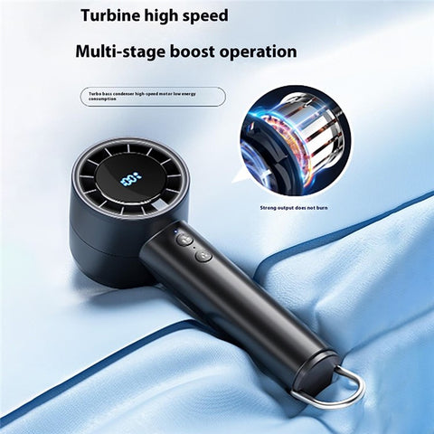 USB Rechargeable Handheld Fan with Ice Cooling  /  Digital Display  /  Turbo Speed  /  5 Adjustable Speeds