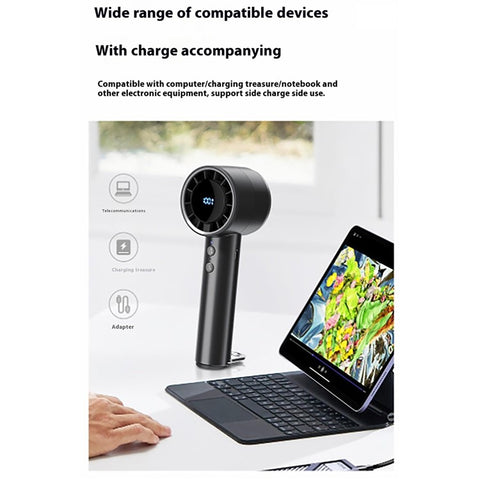 USB Rechargeable Handheld Fan with Ice Cooling  /  Digital Display  /  Turbo Speed  /  5 Adjustable Speeds