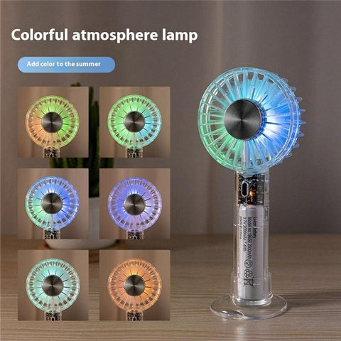 Desktop Mini Fan Portable Handheld Cooler with 3 Speed Settings  /  Colorful Atmosphere Light