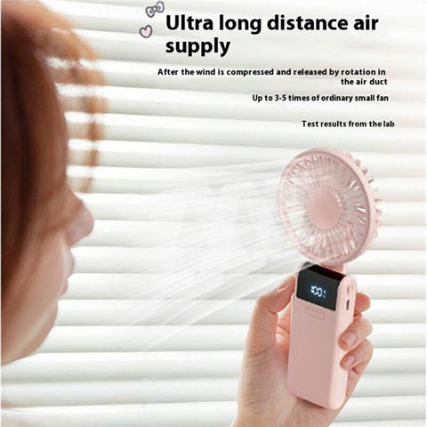 Handheld Ultra Thin Fan Rechargeable Desktop Folding Fan Digital Display Neck Hanging Mini Fan