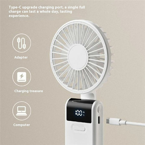 Handheld Ultra Thin Fan Rechargeable Desktop Folding Fan Digital Display Neck Hanging Mini Fan