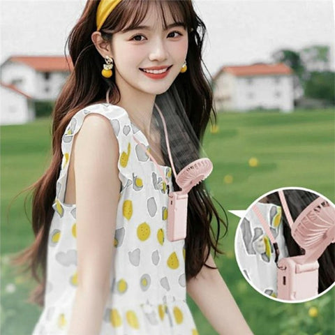 Handheld Ultra Thin Fan Rechargeable Desktop Folding Fan Digital Display Neck Hanging Mini Fan