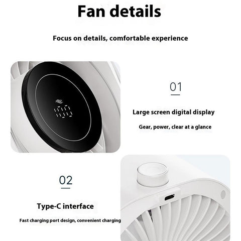 F87 100 Speeds Digital Display Desktop Fan with Stand USB Rechargeable High Speed Turbo Fan