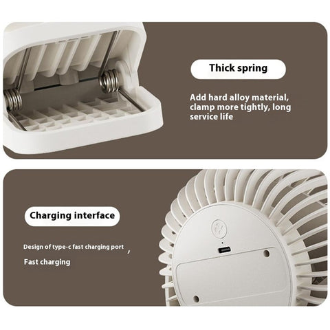 RD23 Clip On Fan Quiet Oscillating Desk Fan USB Rechargeable Air Circulating Electric Fan