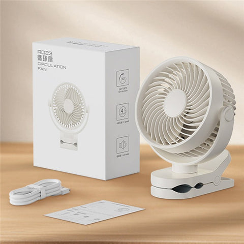 RD23 Clip On Fan Quiet Oscillating Desk Fan USB Rechargeable Air Circulating Electric Fan