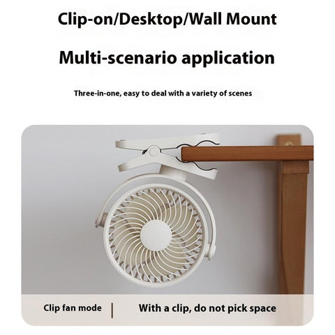RD23 Clip On Fan Quiet Oscillating Desk Fan USB Rechargeable Air Circulating Electric Fan