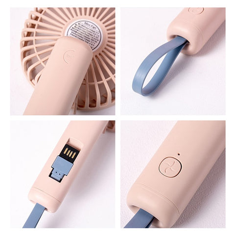 F20 Rotating Pocket Fan Portable Handheld USB Rechargeable 3 Speed Cooling Fan