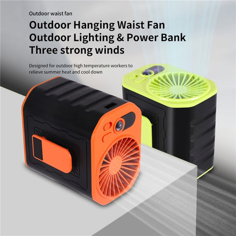 Portable Waist Fan Rechargeable 3 Speed Cooling Fan Power Bank with LED Flashlight