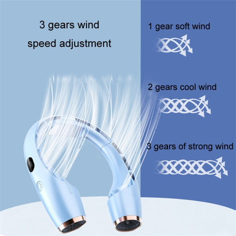 Portable Neck-Mount Cooling Fan Digital Display Bladeless Fan Wearable Personal Air Cooler