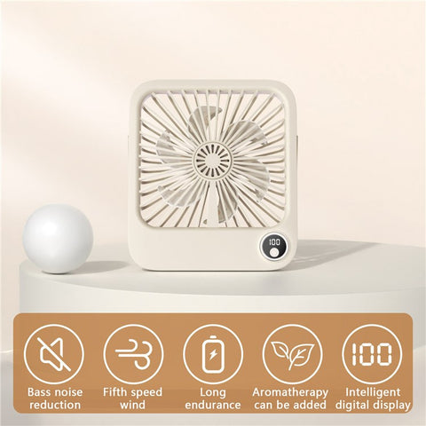 W30 Battery-Powered Digital Display Cooling Fan Portable Quiet Mini Desktop Fan