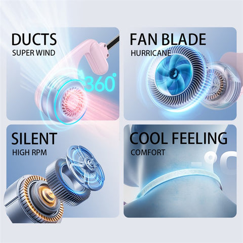 MF086 5 Speeds Adjustable Silent Summer Cooling Metal Neckband Hanging Fan
