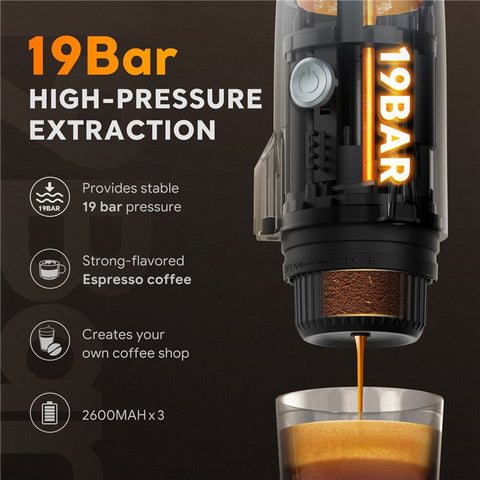 3 in 1 Capsule Espresso Machine Portable Coffee Maker Rocket Shaped Wireless Heated
