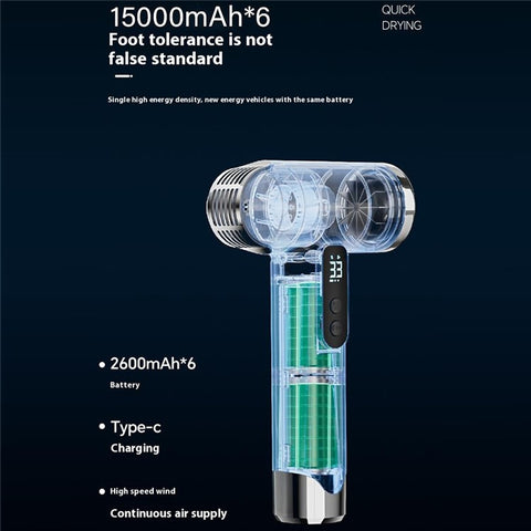 Wireless Hair Dryer 15000mAh High Wind Power Ionic Hair Dryer Fast Drying for Dorms and Students