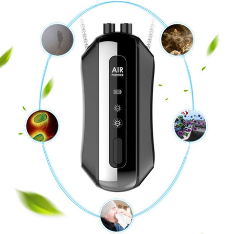 Portable Neck-Mount Air Purifier Mini Smart LED Display Air Purifier with Carbon Fiber Conduction Lanyard