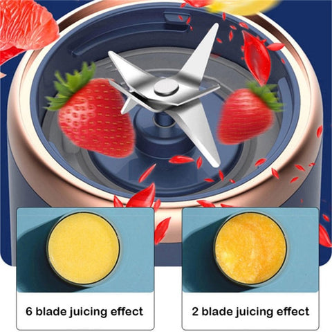 6 Blade Portable Juicer Cup USB Smoothie Blender Wireless Fruit Squeezer, with Cup Lid (BPA Free, No FDA Certificate)