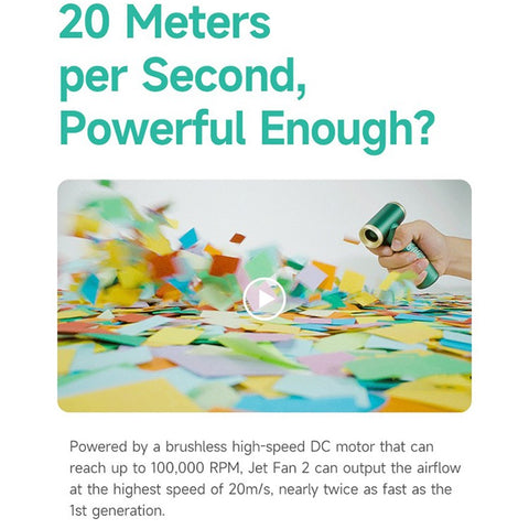 KICA Jet Fan 2 Electric Air Blower 101000RPM Handheld Air Duster for House Cleaning, Hair Drying