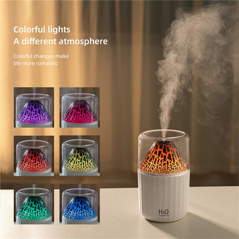 JS20 300ML Water Tank Simulated Volcano Flame Mist Maker Air Humidifier with Colorful Light