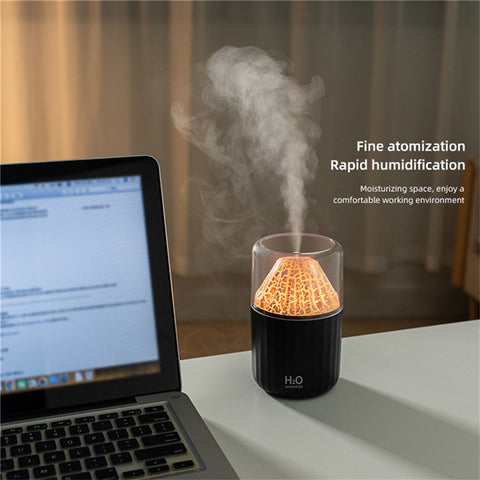 JS20 300ML Water Tank Simulated Volcano Flame Mist Maker Air Humidifier with Colorful Light