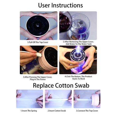 380ml Transparent Decorated Humidifier Portable Air Purifier with Colorful Light for Car Office Atomizer Mini Mist Fog Diffuser (No CE)