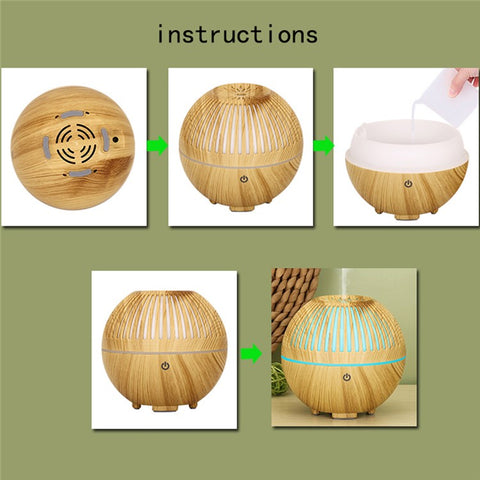 160ml Fine Mist Humidifier Wood Grain Hollow Essential Oil Diffuser with Colorful Light (No CE Certificate)