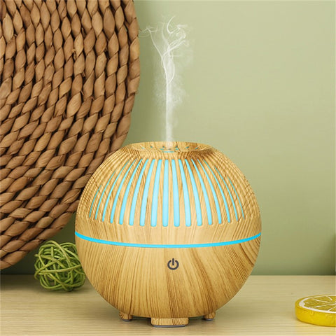 160ml Fine Mist Humidifier Wood Grain Hollow Essential Oil Diffuser with Colorful Light (No CE Certificate)