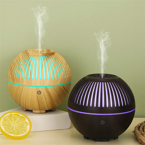 160ml Fine Mist Humidifier Wood Grain Hollow Essential Oil Diffuser with Colorful Light (No CE Certificate)