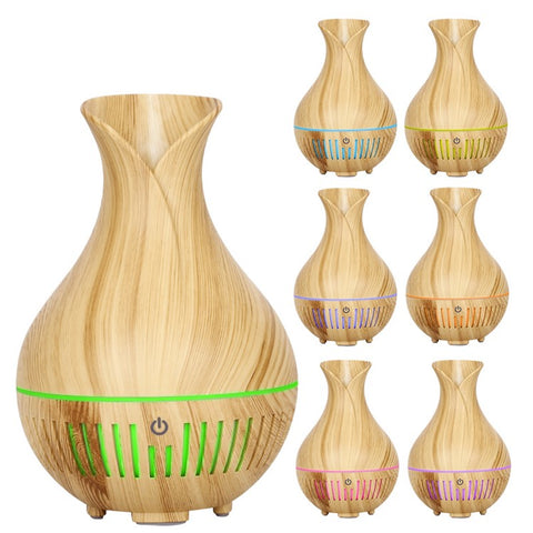 160ml Vase Shape Wood Grain Humidifier Auto Power Off Essential Oil Diffuser with Colorful Light (No CE Certificate)