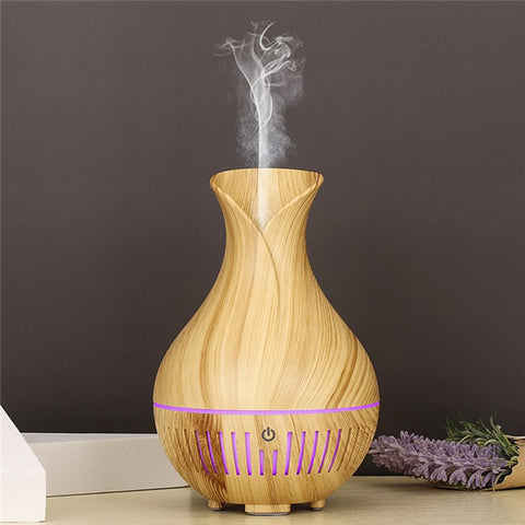 160ml Vase Shape Wood Grain Humidifier Auto Power Off Essential Oil Diffuser with Colorful Light (No CE Certificate)