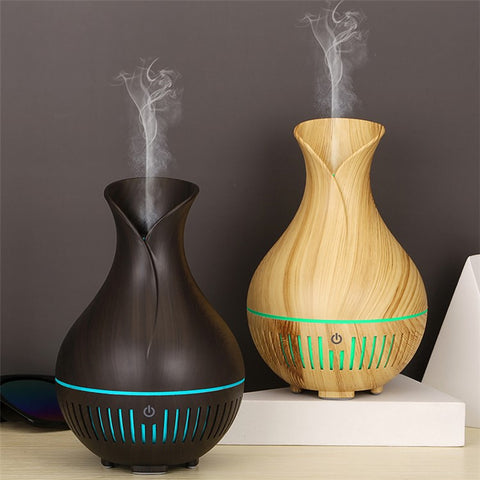 160ml Vase Shape Wood Grain Humidifier Auto Power Off Essential Oil Diffuser with Colorful Light (No CE Certificate)