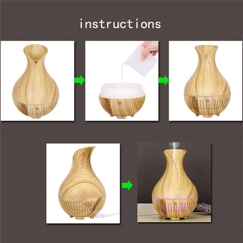 160ml Vase Shape Wood Grain Humidifier Auto Power Off Essential Oil Diffuser with Colorful Light (No CE Certificate)