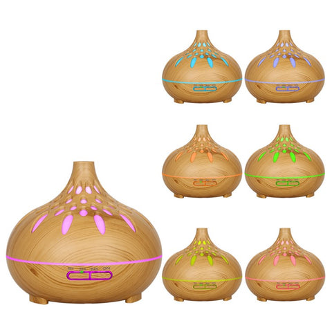 500ml Mute Humidifier Colorful Light Wood Grain Hollow Aroma Diffuser with Remote Control (No CE Certificate)