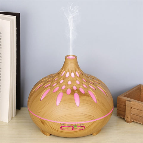 500ml Mute Humidifier Colorful Light Wood Grain Hollow Aroma Diffuser with Remote Control (No CE Certificate)