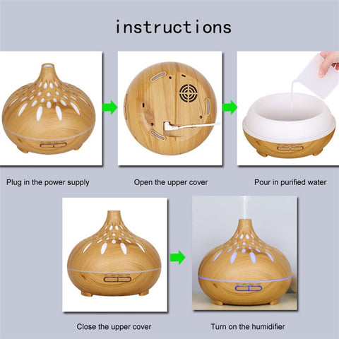 500ml Mute Humidifier Colorful Light Wood Grain Hollow Aroma Diffuser with Remote Control (No CE Certificate)