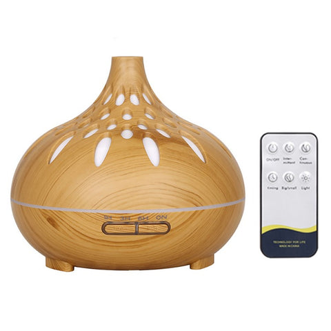 500ml Mute Humidifier Colorful Light Wood Grain Hollow Aroma Diffuser with Remote Control (No CE Certificate)