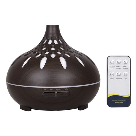 500ml Mute Humidifier Colorful Light Wood Grain Hollow Aroma Diffuser with Remote Control (No CE Certificate)