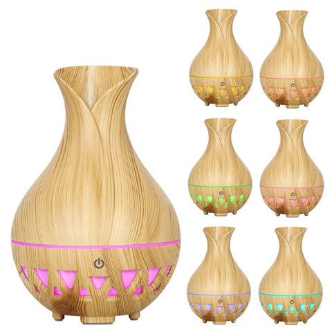 160ml Vase Shape Humidifier Colorful Light Wood Grain Hollow Essential Oil Diffuser (No CE Certificate)