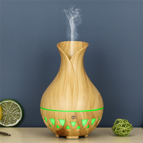 160ml Vase Shape Humidifier Colorful Light Wood Grain Hollow Essential Oil Diffuser (No CE Certificate)